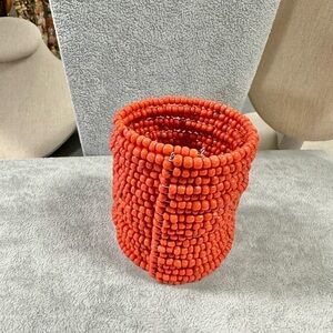 Coral Glass Bead Wide Adjustable Flex Cuff Bracelet